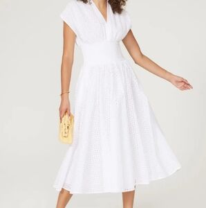 Elegant White Eyelet Midi Dress Tory Burch